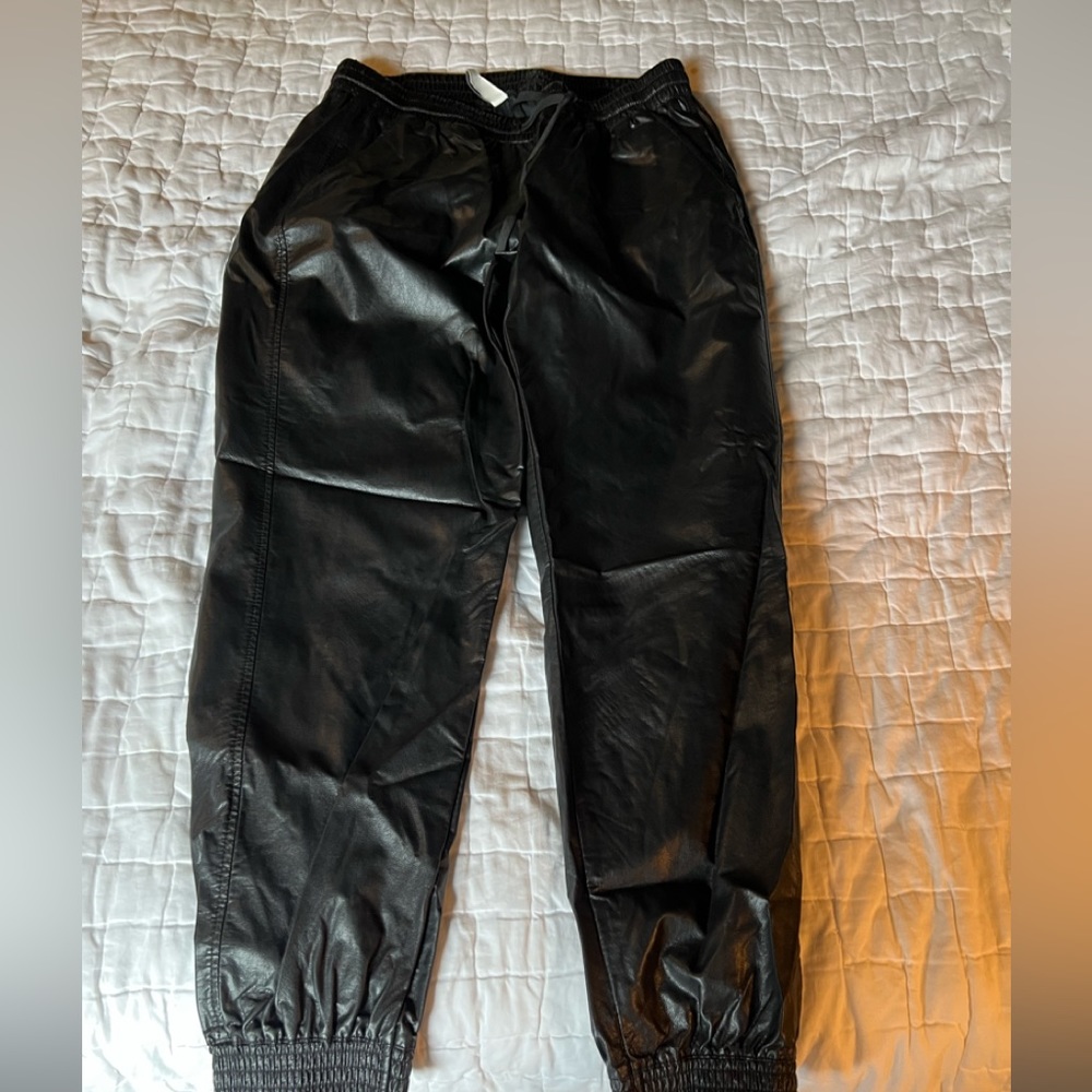 Zara black faux leather joggers. Size L